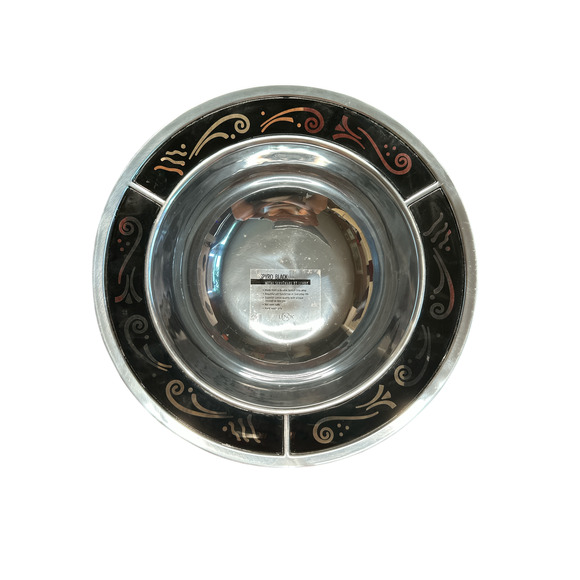 VTG Lenox Spyro Silver Metal & Black Glass Serveware Serving Salad Bowl 15" X 4" - Picture 1 of 11